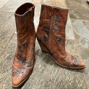 Free People Western Boots with Silver Foil Floral Print